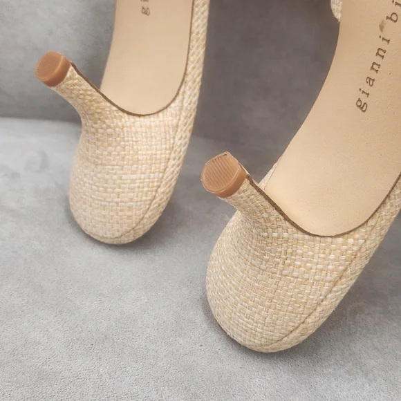 Gianni Bini Mules 8.5 Nude Beige Raffia Le Cadeau Kitten Heel Chunky Bow New$100 - Picture 16 of 16
